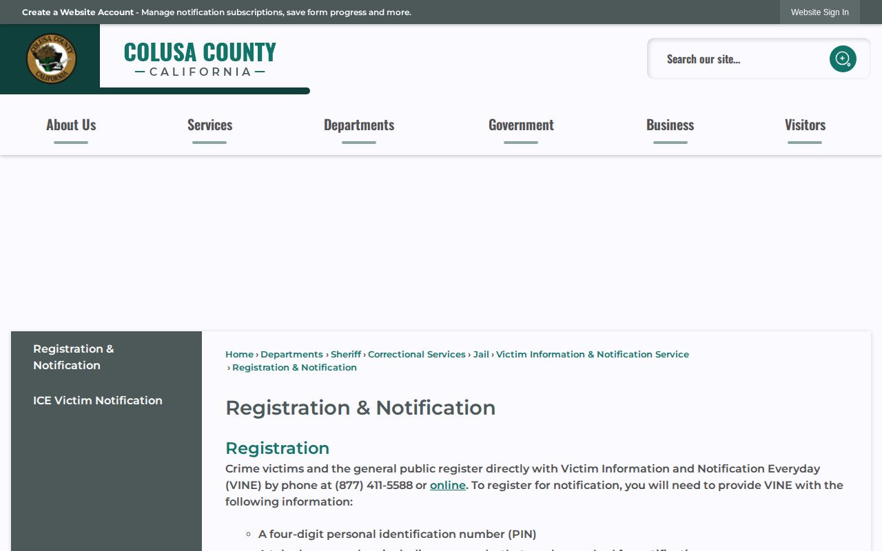 Colusa County custody alert registration instructions