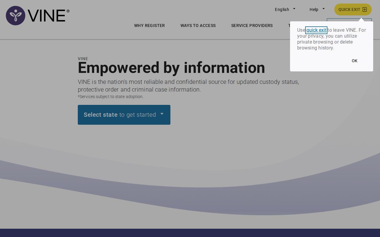 VINELink interface for a California and Colusa County custody search