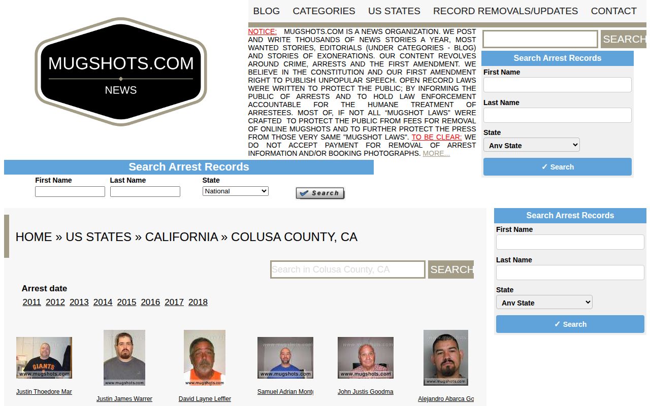 Unofficial historical Colusa County archive page shown for coverage-gap context
