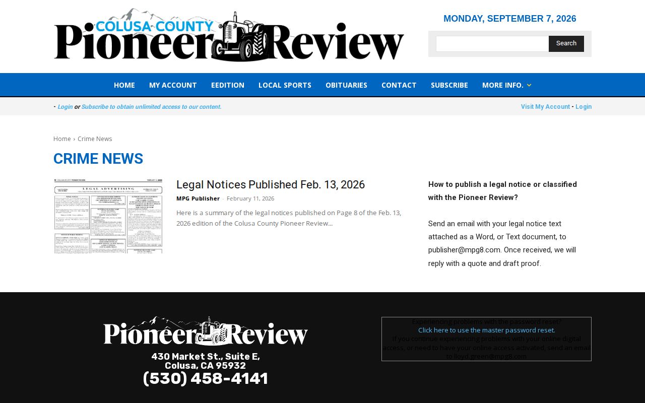 Pioneer Review Colusa County crime section with local arrest reports
