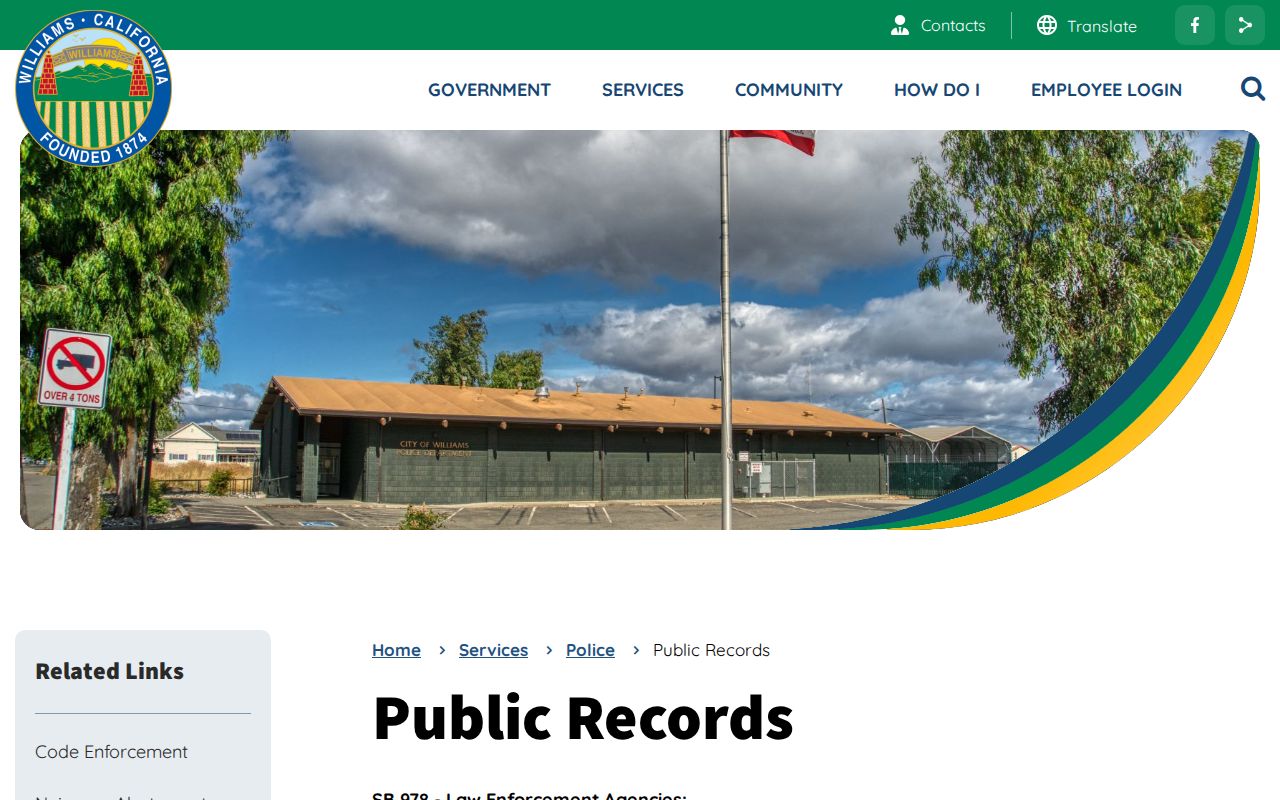 Williams Police public records and policy page
